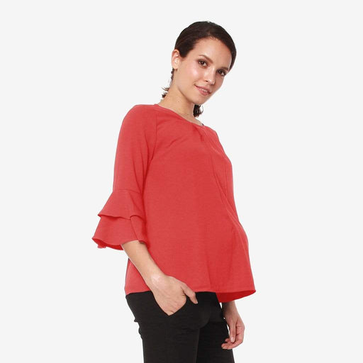Long Flounce Sleeves Coreene Nursing Top Crimson Red