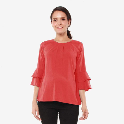 Long Flounce Sleeves Coreene Nursing Top Crimson Red