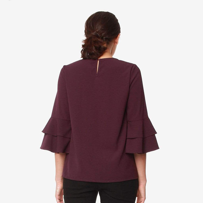 Long Flounce Sleeves Coreene Nursing Top Eggplant