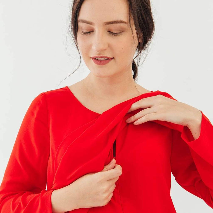 Long Sleeves Chessa Nursing Top Coral Red