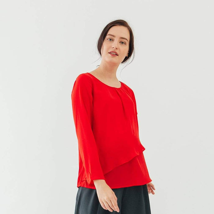 Long Sleeves Chessa Nursing Top Coral Red