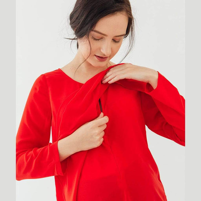 Long Sleeves Chessa Nursing Top Coral Red