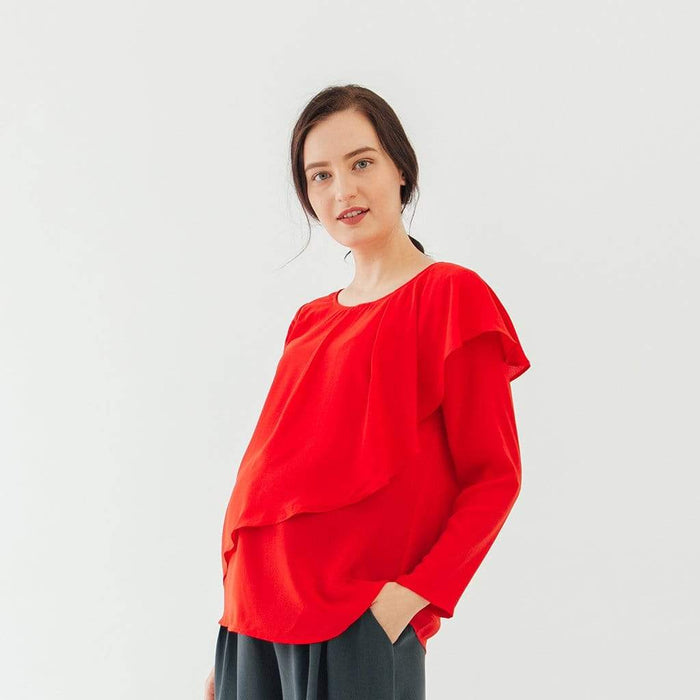 Long Sleeves Chessa Nursing Top Coral Red