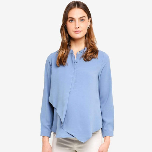 Long Sleeves Chrissy Mandarin Collar Nursing Top Grey Blue