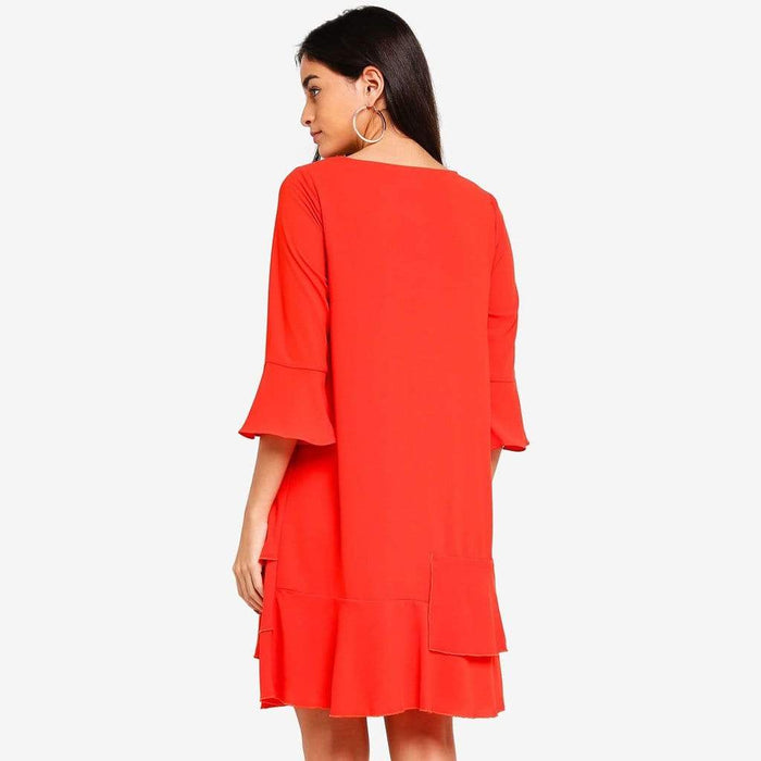 Long Sleeves Christana Tier Nursing Dress Coral Red