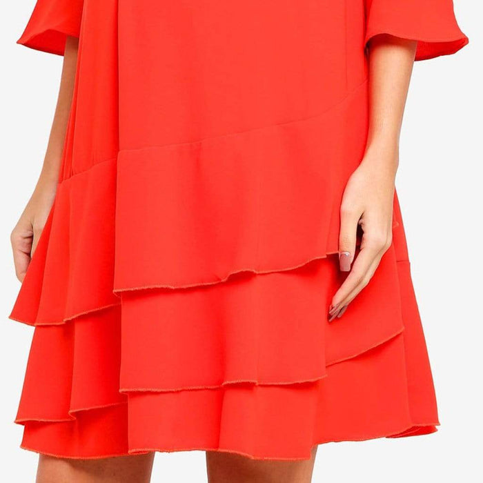 Long Sleeves Christana Tier Nursing Dress Coral Red