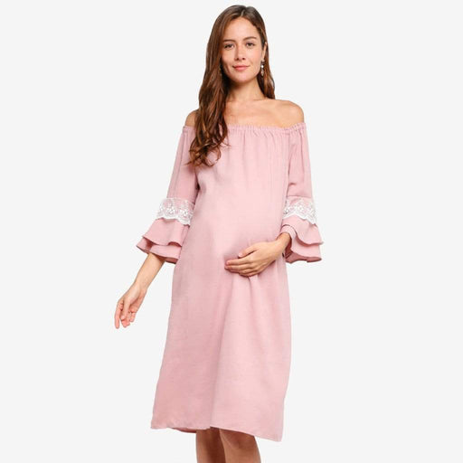 Long Sleeves Off-Shoulder Dericka Dusty Pink Maternity Dress