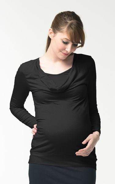 Velma Cowl Bamboo Cotton Long Sleeve Nursing Nursing Top Black