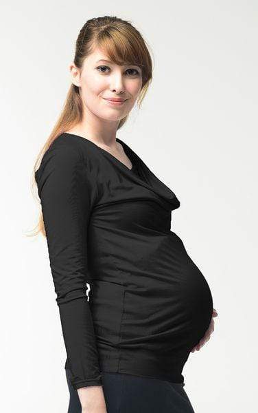 Velma Cowl Bamboo Cotton Long Sleeve Nursing Nursing Top Black