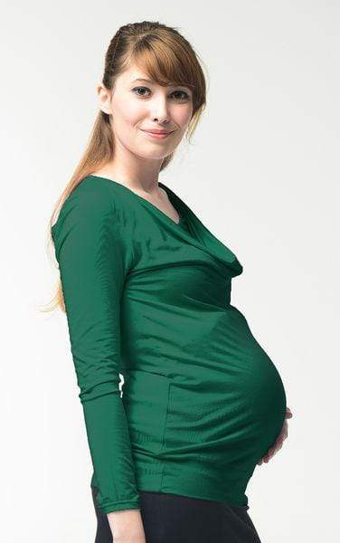 Velma Cowl Bamboo Cotton Long Sleeve Nursing Nursing Top Emerald