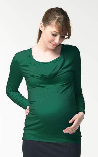 Velma Cowl Bamboo Cotton Long Sleeve Nursing Nursing Top Emerald