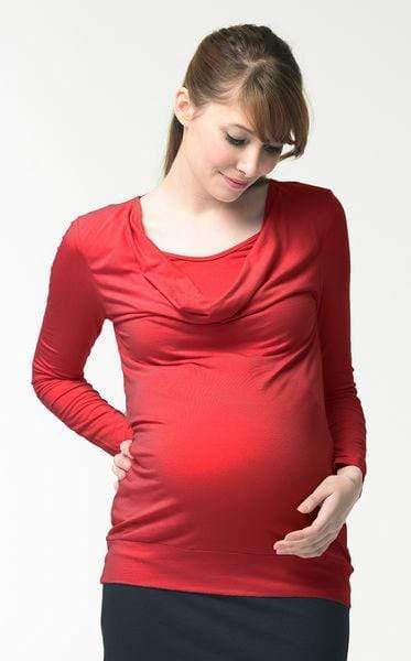 Velma Cowl Bamboo Cotton Long Sleeve Nursing Nursing Top Red