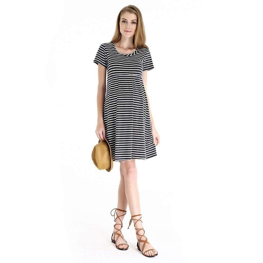 Knitted Short Sleeve Patience Black Stripe Dress