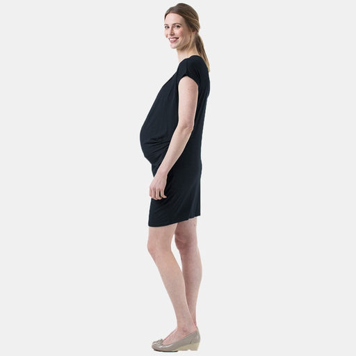 Kimono Sleeves Maternity Dress Bamboo Cotton With Pleats Black