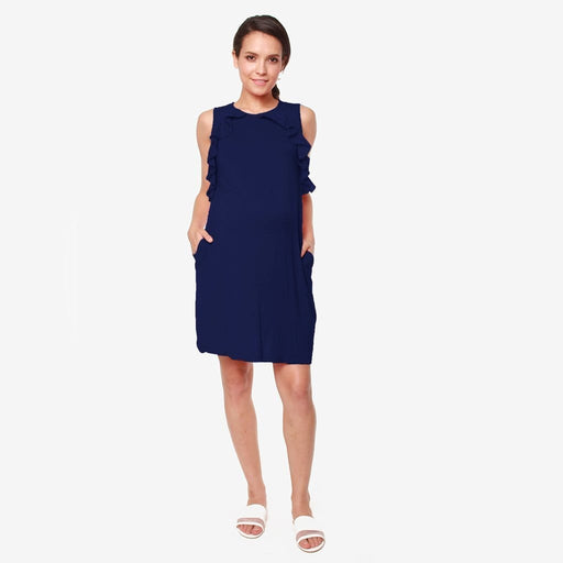 Sleeveless Calida Frills Bamboo Cotton Nursing Dress Navy