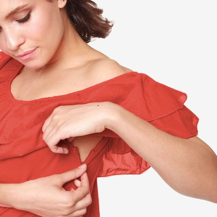 Off Shoulder Cacey Nursing Top Dark Coral