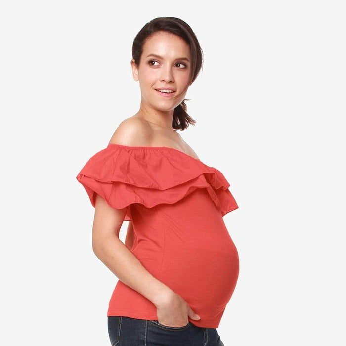 Off Shoulder Cacey Nursing Top Dark Coral