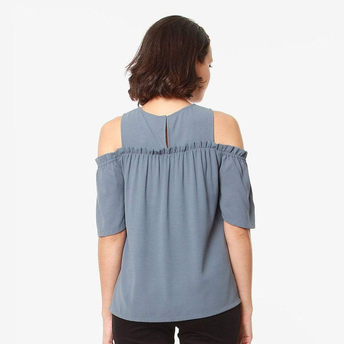 Off Shoulder Flounce Sleeves Nursing Top Cherice Charcoal