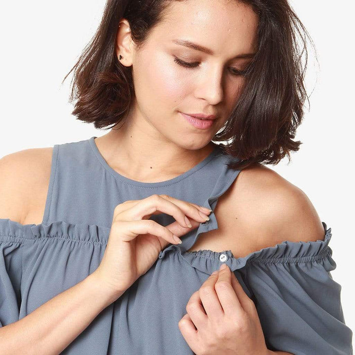 Off Shoulder Flounce Sleeves Nursing Top Cherice Charcoal