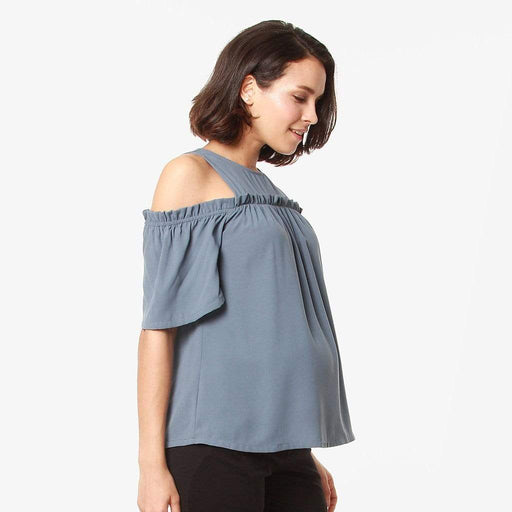 Off Shoulder Flounce Sleeves Nursing Top Cherice Charcoal