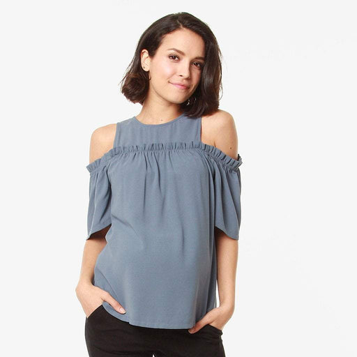 Off Shoulder Flounce Sleeves Nursing Top Cherice Charcoal
