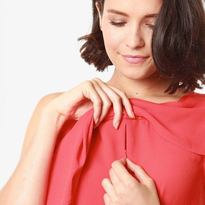 One Shoulder Chessa Nursing Top Coral Red