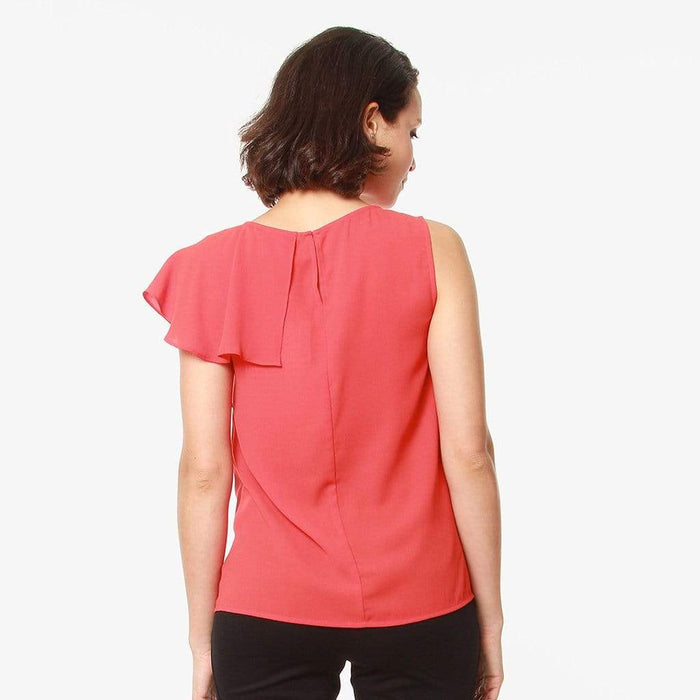 One Shoulder Chessa Nursing Top Coral Red
