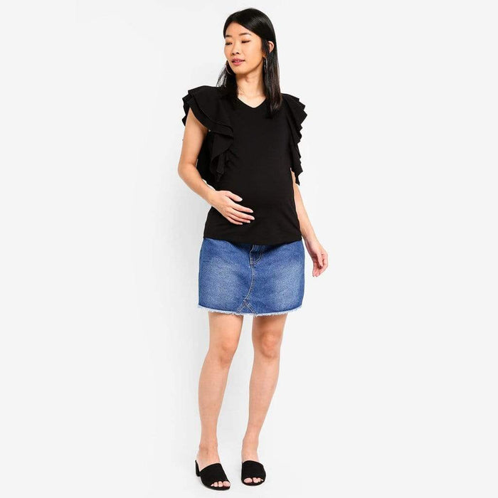 Ruffles Sleeves Crissy Black Nursing Top