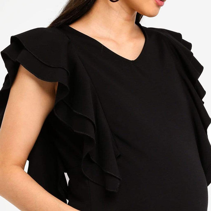 Ruffles Sleeves Crissy Black Nursing Top