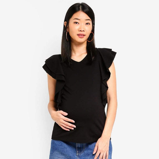 Ruffles Sleeves Crissy Black Nursing Top