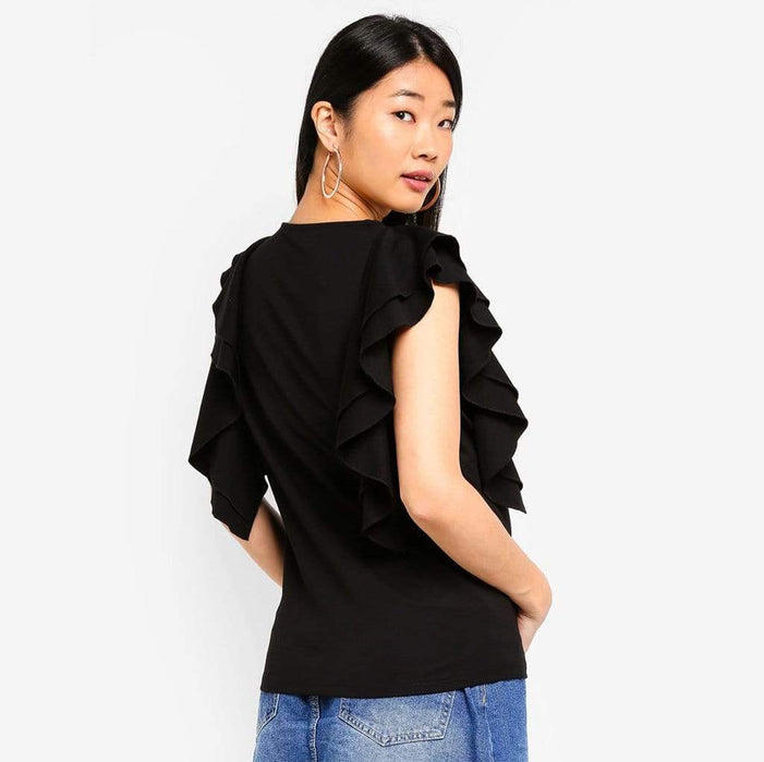 Ruffles Sleeves Crissy Black Nursing Top