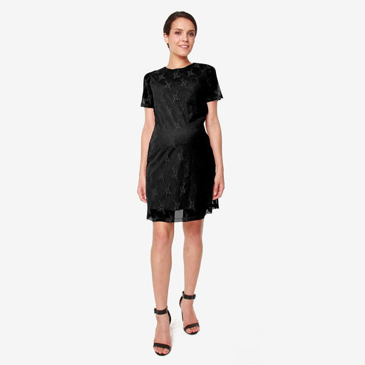 Catriona Full Lace Short Sleeve Nursing Dress Black Print