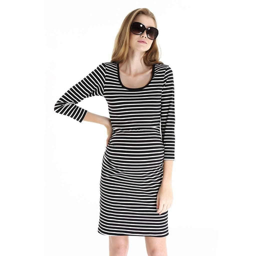 Angelina Black Stripe Long Sleeve Nursing Dress