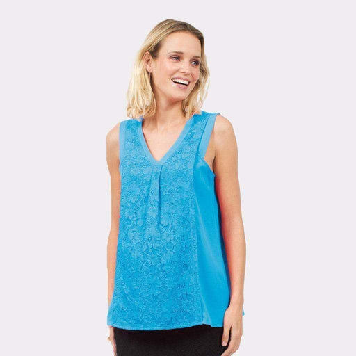 Aryana V-Neck Lace Sleeveless Nursing Top Blue