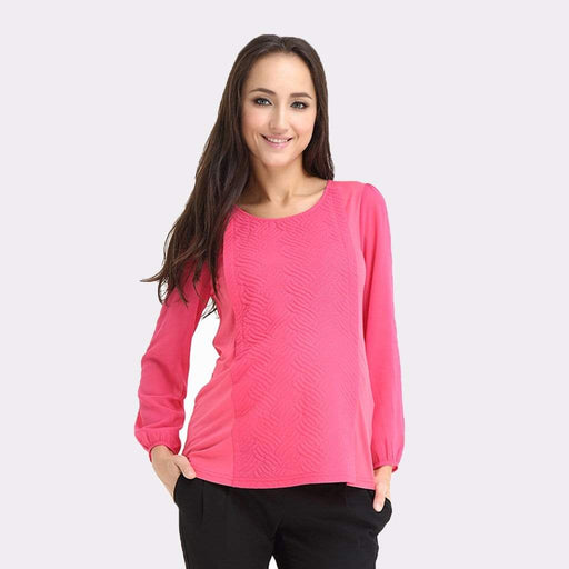 Cherry Emboss Long Sleeve Nursing Top Fuchsia