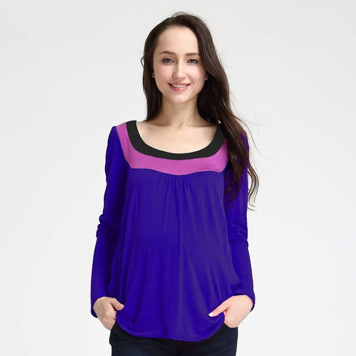 Elena Contrast Neck Maternity Top Magenta