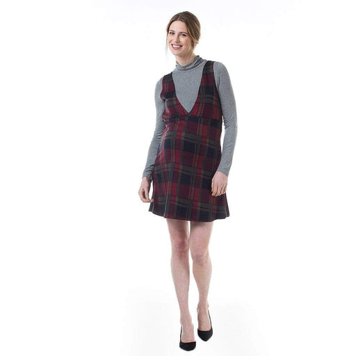Coralia V-Neck Plaids Maternity Dress Maroon