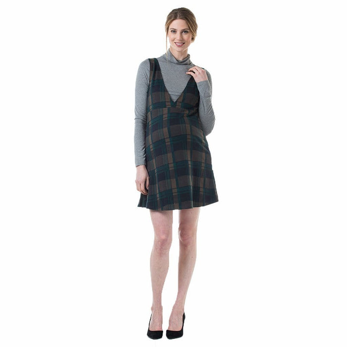 Coralia V-Neck Plaids Maternity Dress Navy