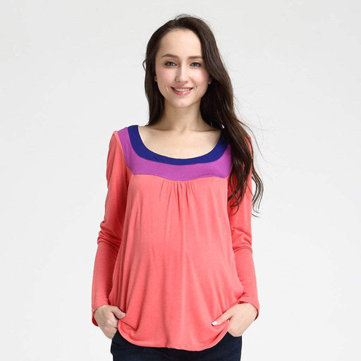 Elena Contrast Neck Maternity Top Magenta