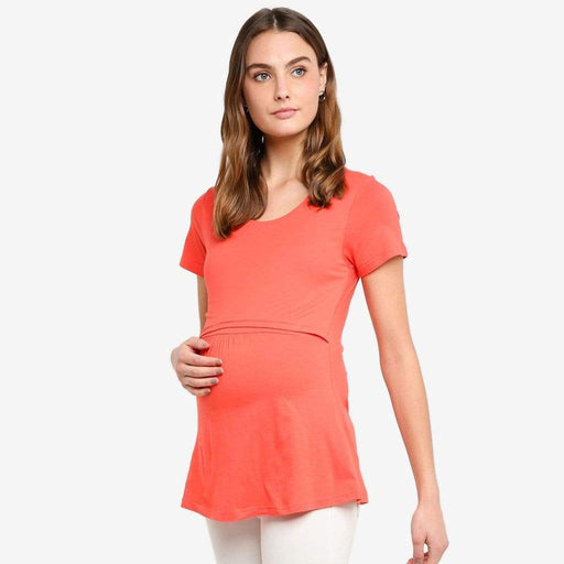 Short Sleeves Aggie Empire Top Coral