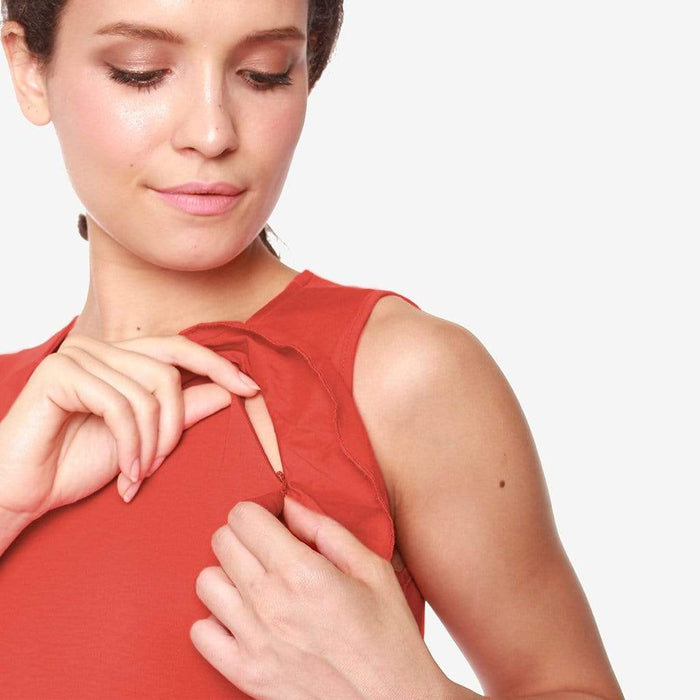 Sleeveless Calida Frills Bamboo Cotton Nursing Dress Dark Coral