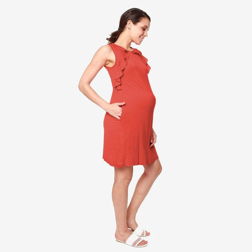 Sleeveless Calida Frills Bamboo Cotton Nursing Dress Dark Coral