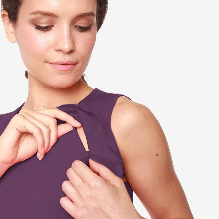 Sleeveless Calida Frills Bamboo Cotton Nursing Dress Eggplant