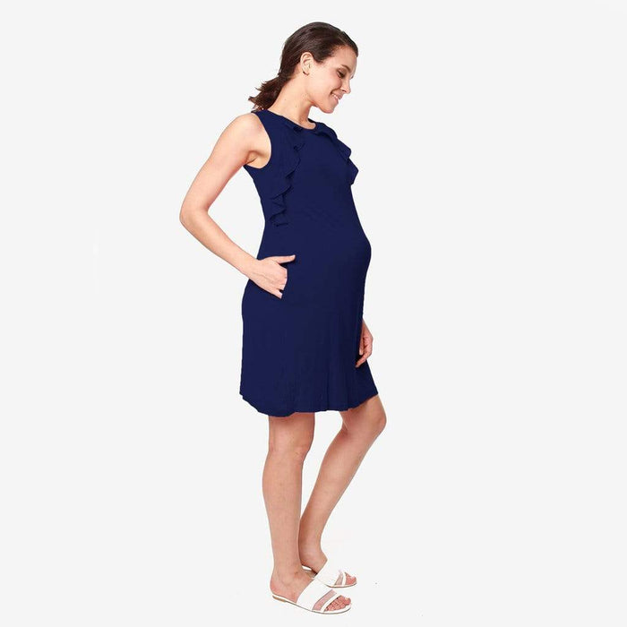 Sleeveless Calida Frills Bamboo Cotton Nursing Dress Navy
