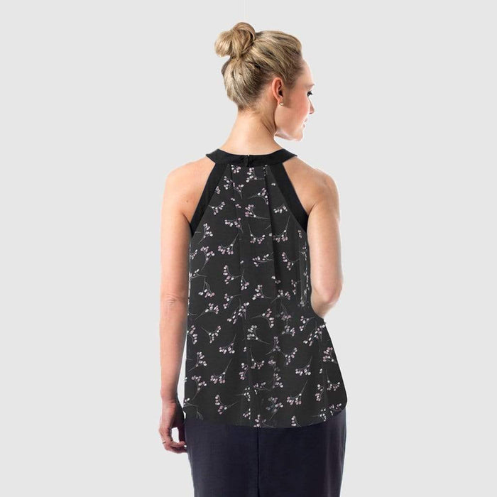 Woven Sleeveless Carden Halter Nursing Top Black Sprigs