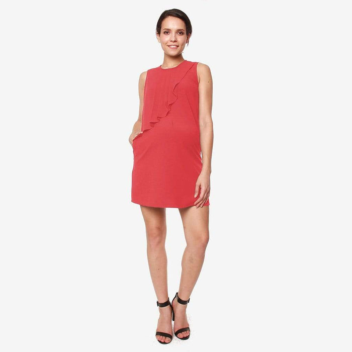 Sleeveless Cory Pleated Nursing Dress Crimson Red