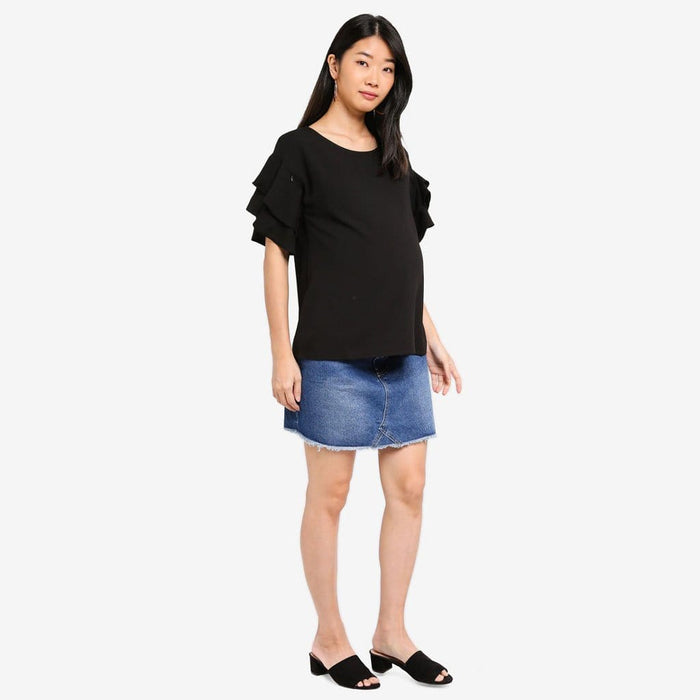 Tier Flounce Sleeves Cicilia Nursing Top Black
