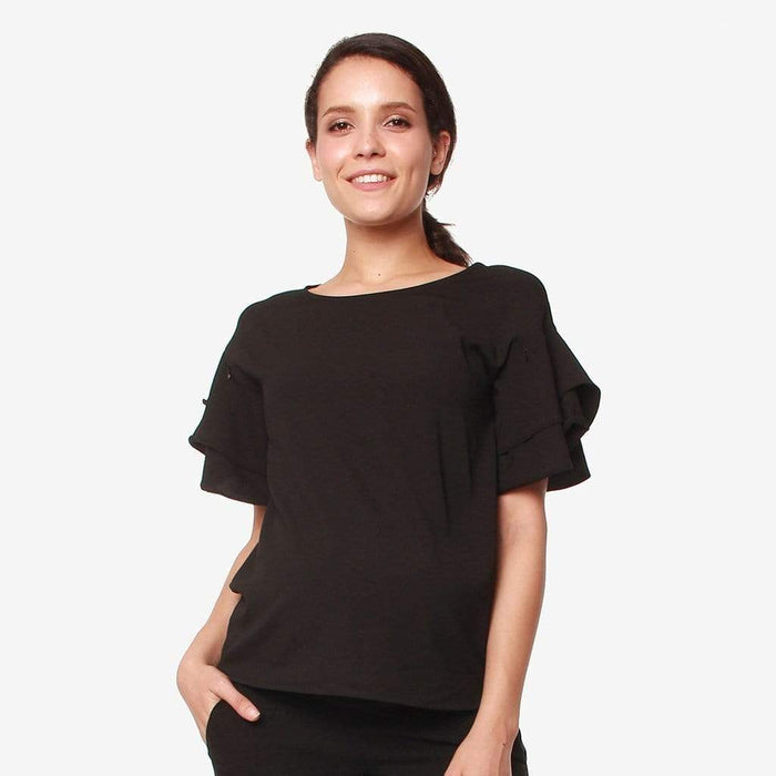 Tier Flounce Sleeves Cicilia Nursing Top Black