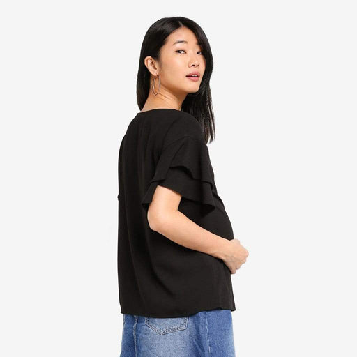 Tier Flounce Sleeves Cicilia Nursing Top Black