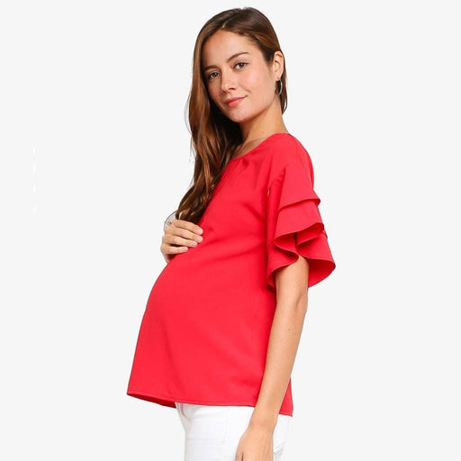 Tier Flounce Sleeves Cicilia Top Red